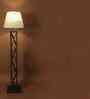 Symmetric Wooden Floor Lamp with Jute Shade & Brown Base