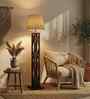 Symmetric Wooden Floor Lamp with Jute Shade & Brown Base