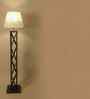 Symmetric Wooden Floor Lamp with Jute Shade & Brown Base