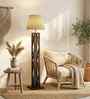 Symmetric Wooden Floor Lamp with Jute Shade & Brown Base