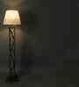 Symmetric Wooden Floor Lamp with Jute Shade & Brown Base