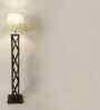 Symmetric Wooden Floor Lamp with Jute Shade & Brown Base