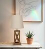 Symmetric Wooden Table Lamp with Jute Shade & Brown Base