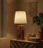 Symmetric Wooden Table Lamp with Jute Shade & Brown Base