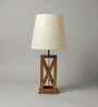 Symmetric Wooden Table Lamp with Jute Shade & Brown Base