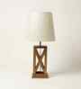 Symmetric Wooden Table Lamp with Jute Shade & Brown Base