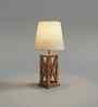 Symmetric Wooden Table Lamp with Jute Shade & Brown Base