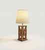 Symmetric Wooden Table Lamp with Jute Shade & Brown Base