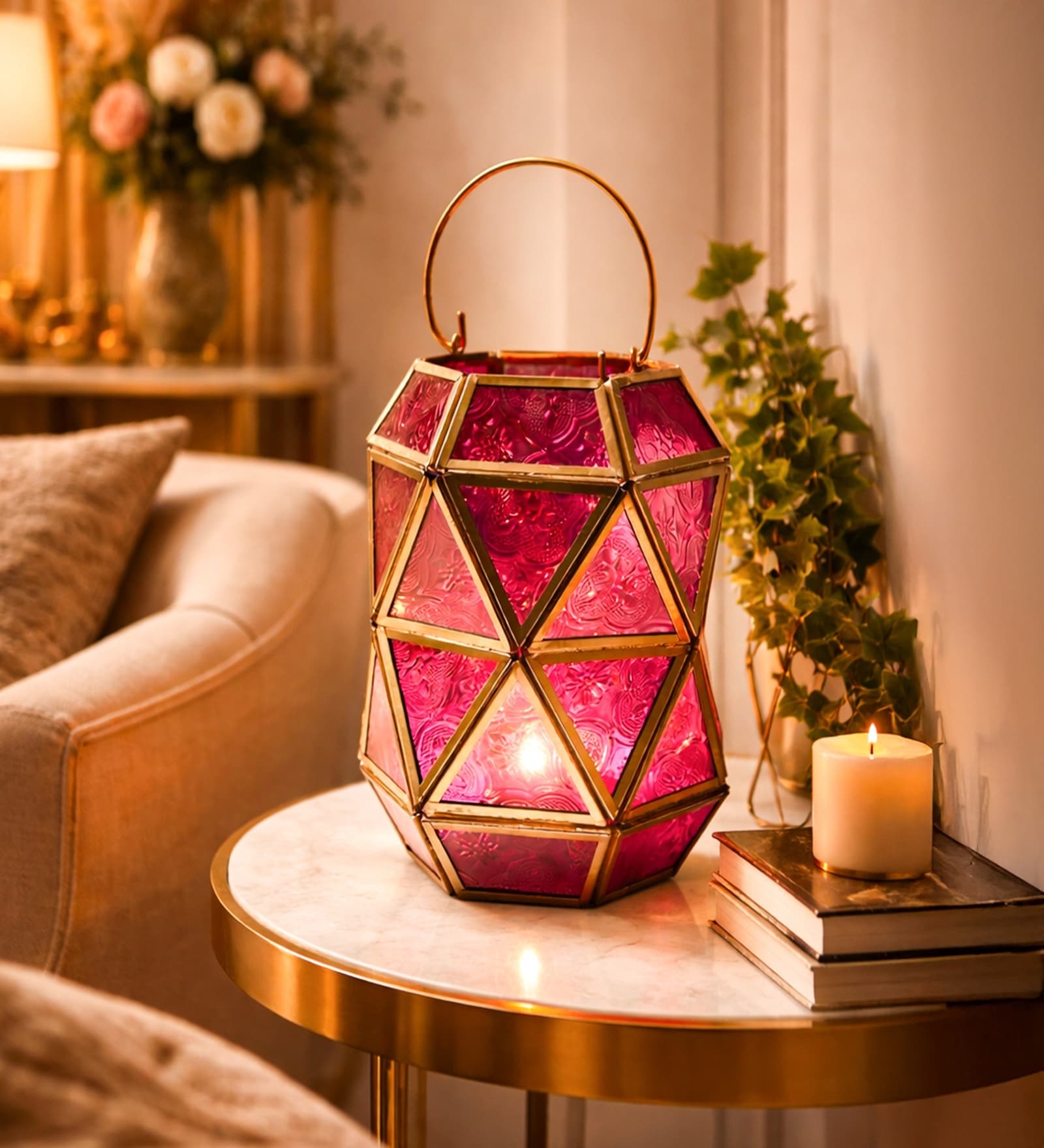 Pink Glossy Metal Tea Light Holder