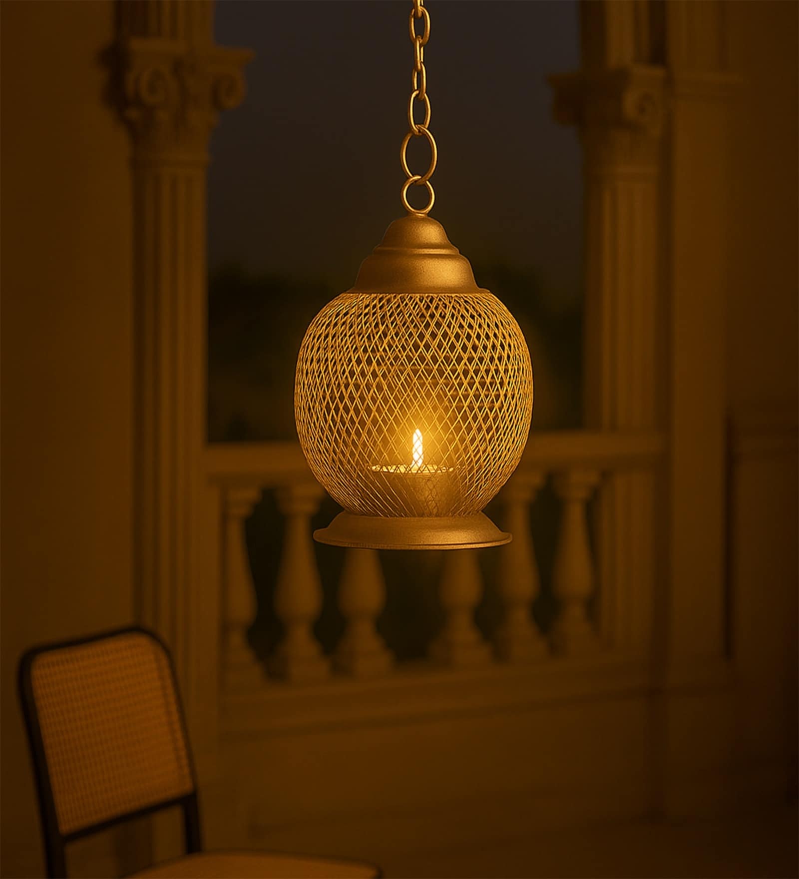 Golden Metal Hanging T-Light Holder