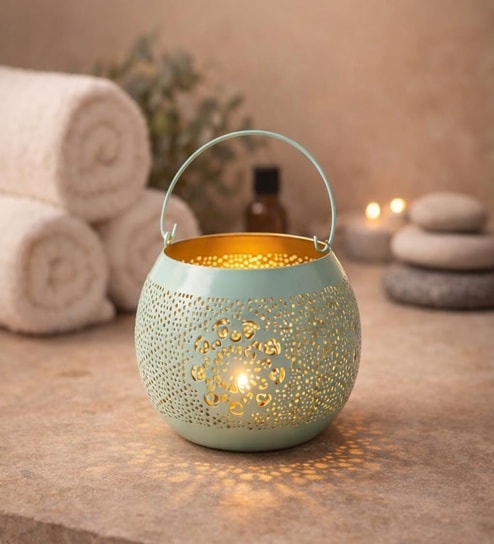 Turquoise Metal Tea Light Holder Set-image-40