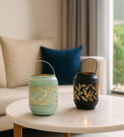 Black & Turquoise Metal Flower Vase