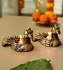 Peacock Terracotta Gold Diya Set (Pack Of 4)