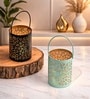 Black & Turquoise Glossy Metal Hanging Tea Light Holder