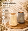 Grey & Off White Metal Tea Light Holder Set Of 2