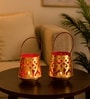 Red Metal Hanging Tealight Holder Set Of 2