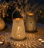 Grey & Off White Metal Tea Light Holder Set Of 2