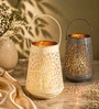 Grey & Off White Metal Tea Light Holder Set Of 2