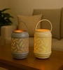 Grey & Off White Metal Hanging Tealight Holder Set Of 2