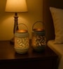 Grey & Off White Metal Hanging Tealight Holder Set Of 2