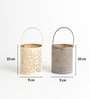 Grey & Off White Metal Round Hanging Tea Light Holder Set Of 2