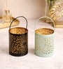 Black & Turquoise Glossy Metal Hanging Tea Light Holder