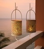 Grey & Off White Metal Round Hanging Tea Light Holder Set Of 2