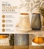 Grey & Off White Metal Tea Light Holder Set Of 2
