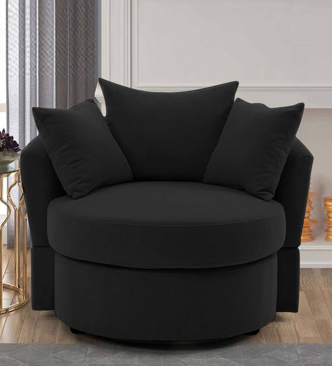 Buy Tab Chair 1 seater Velvet Sofa in Black Colour By Home Lifestylez