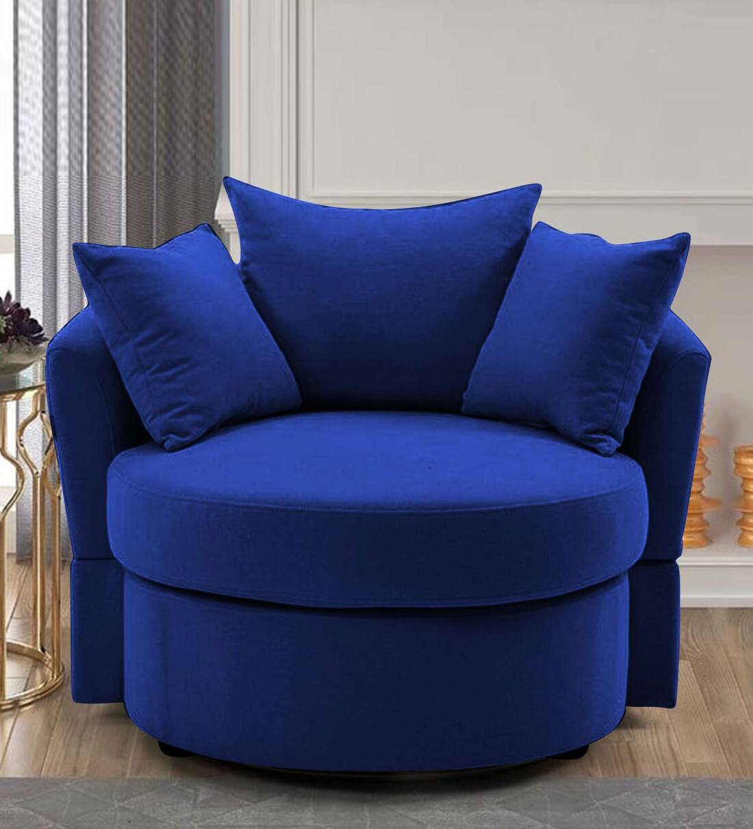 Buy Tab Velvet 1 Seater Sofa in Navy Blue Colour Online Modern 1