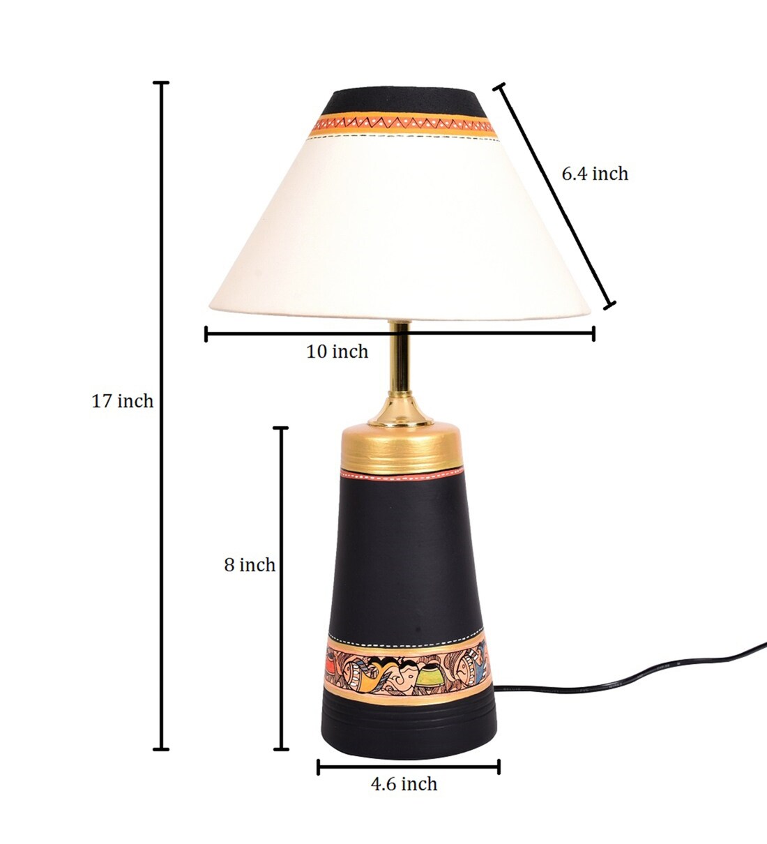 Buy Table Lamp Black Earthen Handcrafted With White Shade By Aakriti