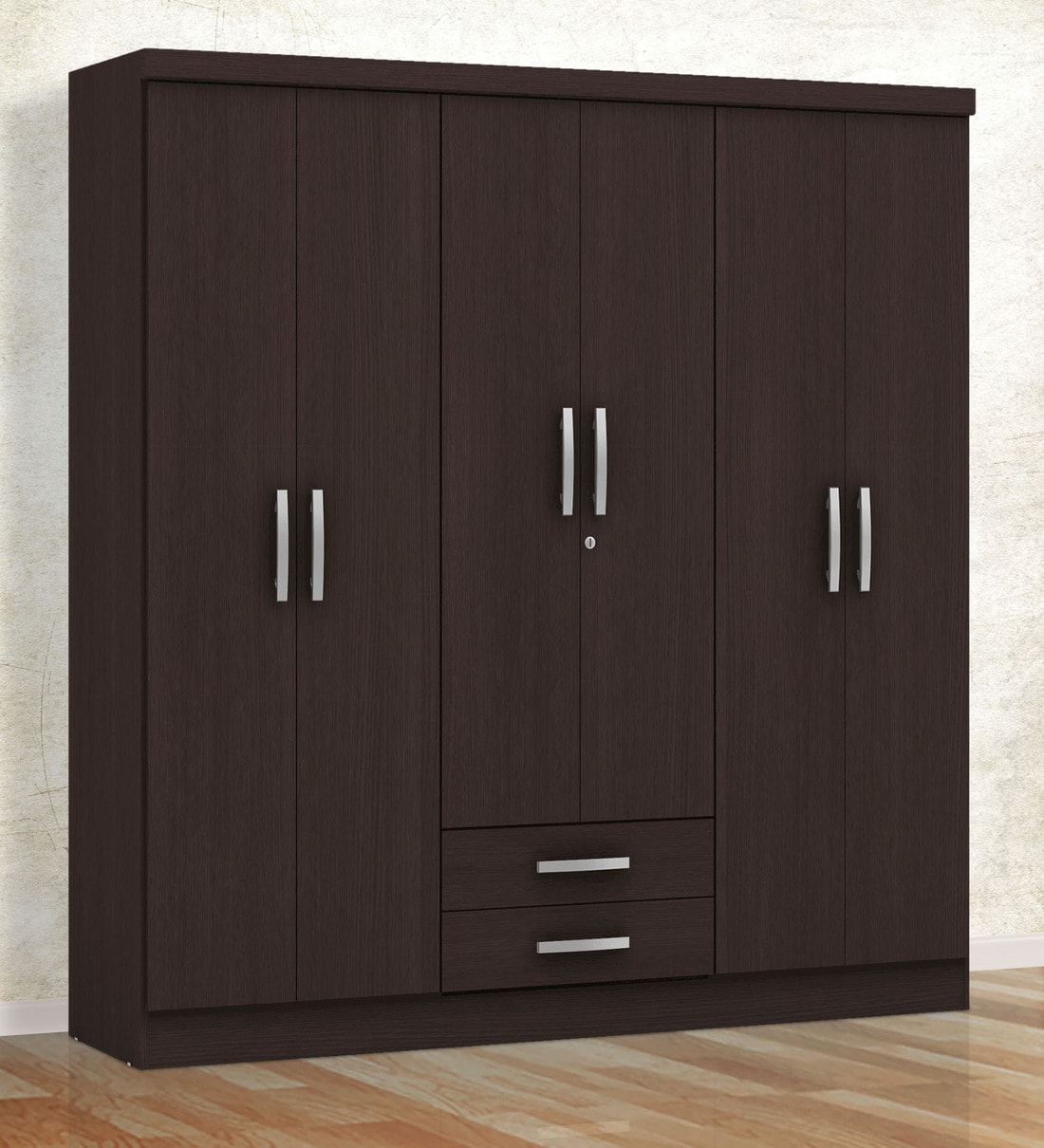 Buy Kimura 6 Door Wardrobe with 2 Drawers in Tobacco Finish - Mintwud ...