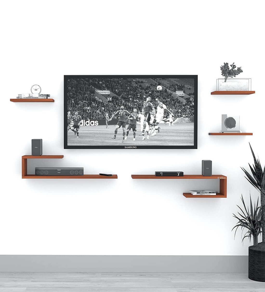 Buy Taina Wall Mount TV Shelf For TV Upto 55\ in Walnut Finish by