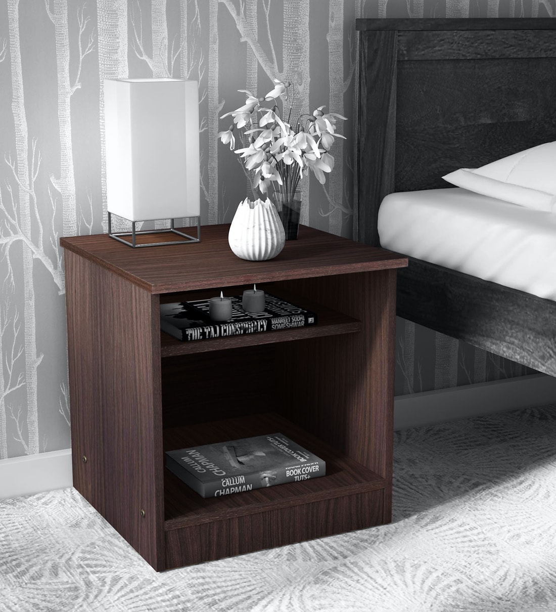 Buy Takeo Bedside Table In Walnut Finish By Mintwud Online Modern Night Stands Tables Furniture Pepperfry Product