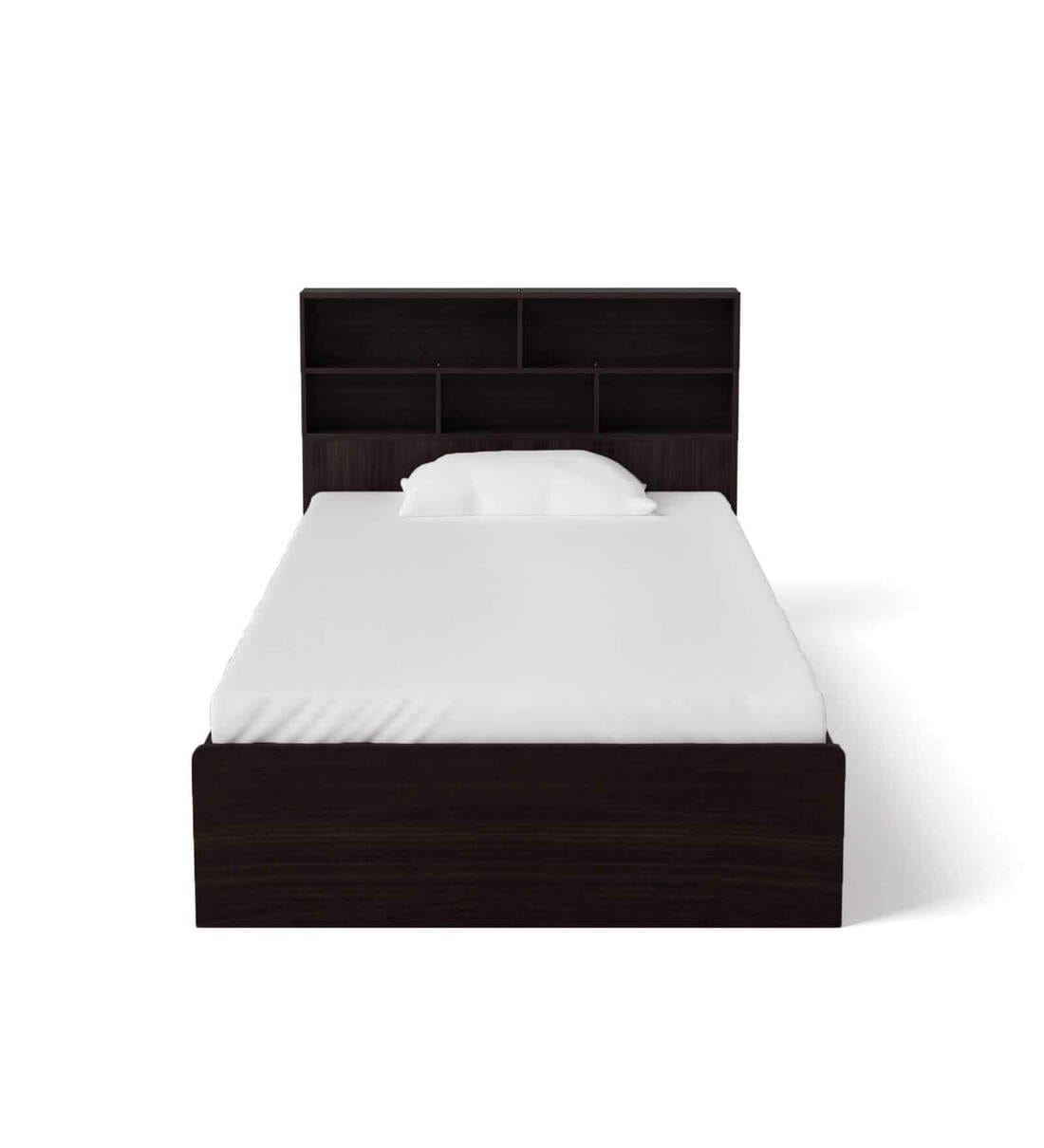Buy Takeo Single Bed With Headboard Storage In Walnut Finish By Mintwud