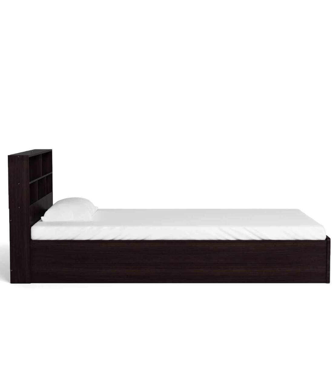 Buy Takeo Single Bed With Headboard Storage In Walnut Finish By Mintwud