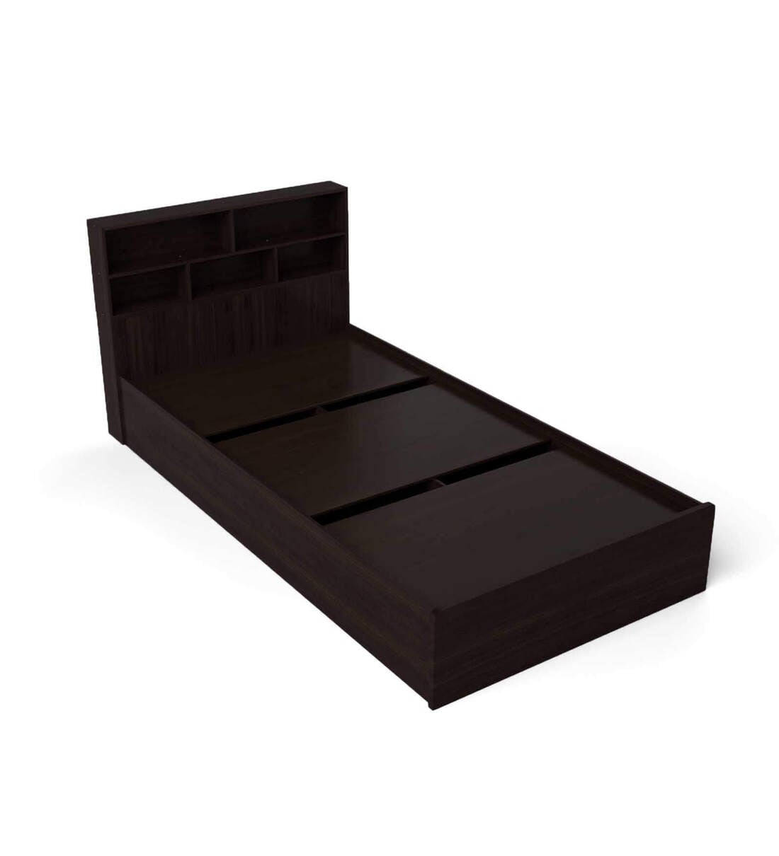 Buy Takeo Single Bed With Headboard Storage In Walnut Finish By Mintwud