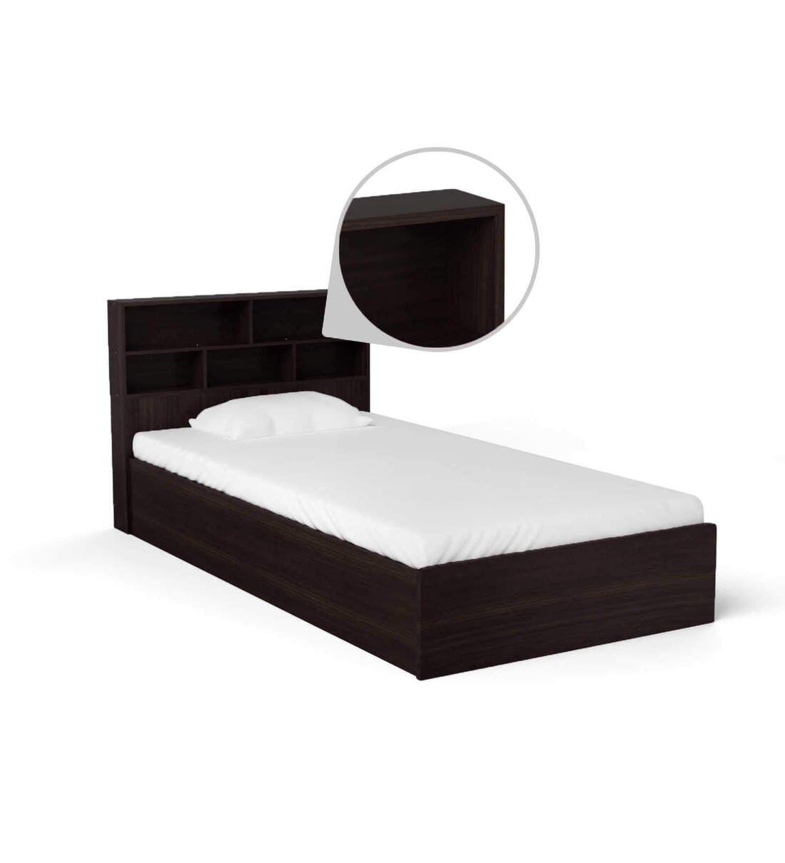 Buy Takeo Single Bed With Headboard Storage In Walnut Finish By Mintwud