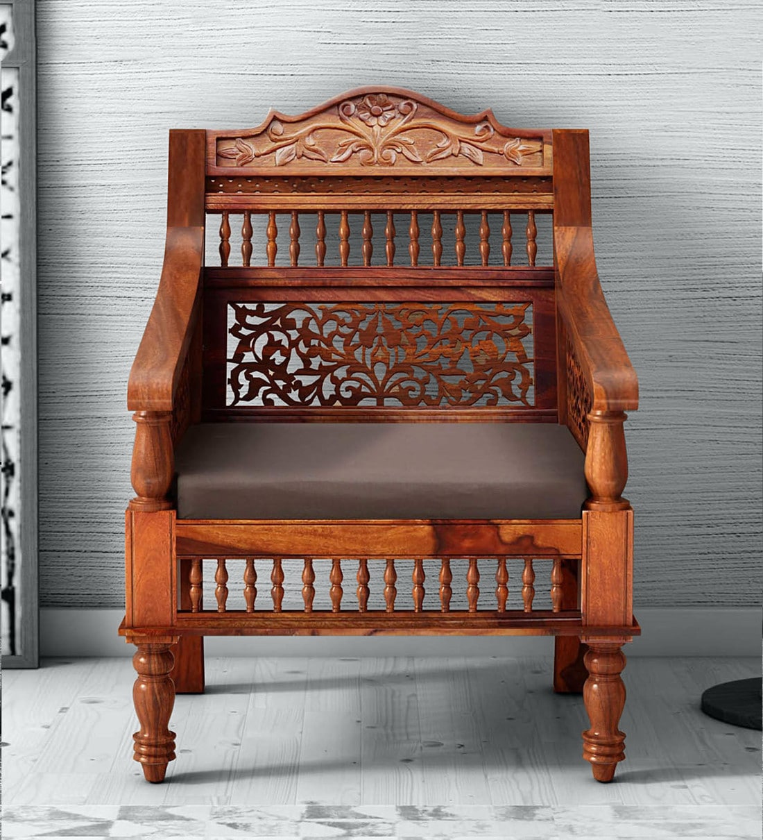 Buy Taksh Sheesham Wood 1 Seater Sofa In Honey Oak Finish at 33 OFF by