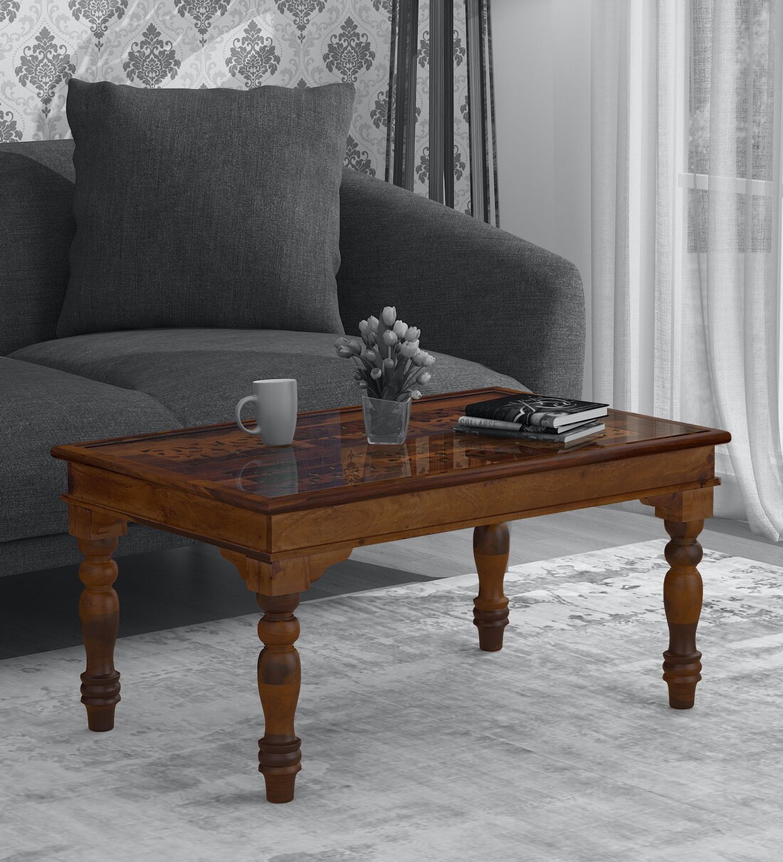 Buy Taksh Solid Wood Coffee Table in Provincial Teak Finish By