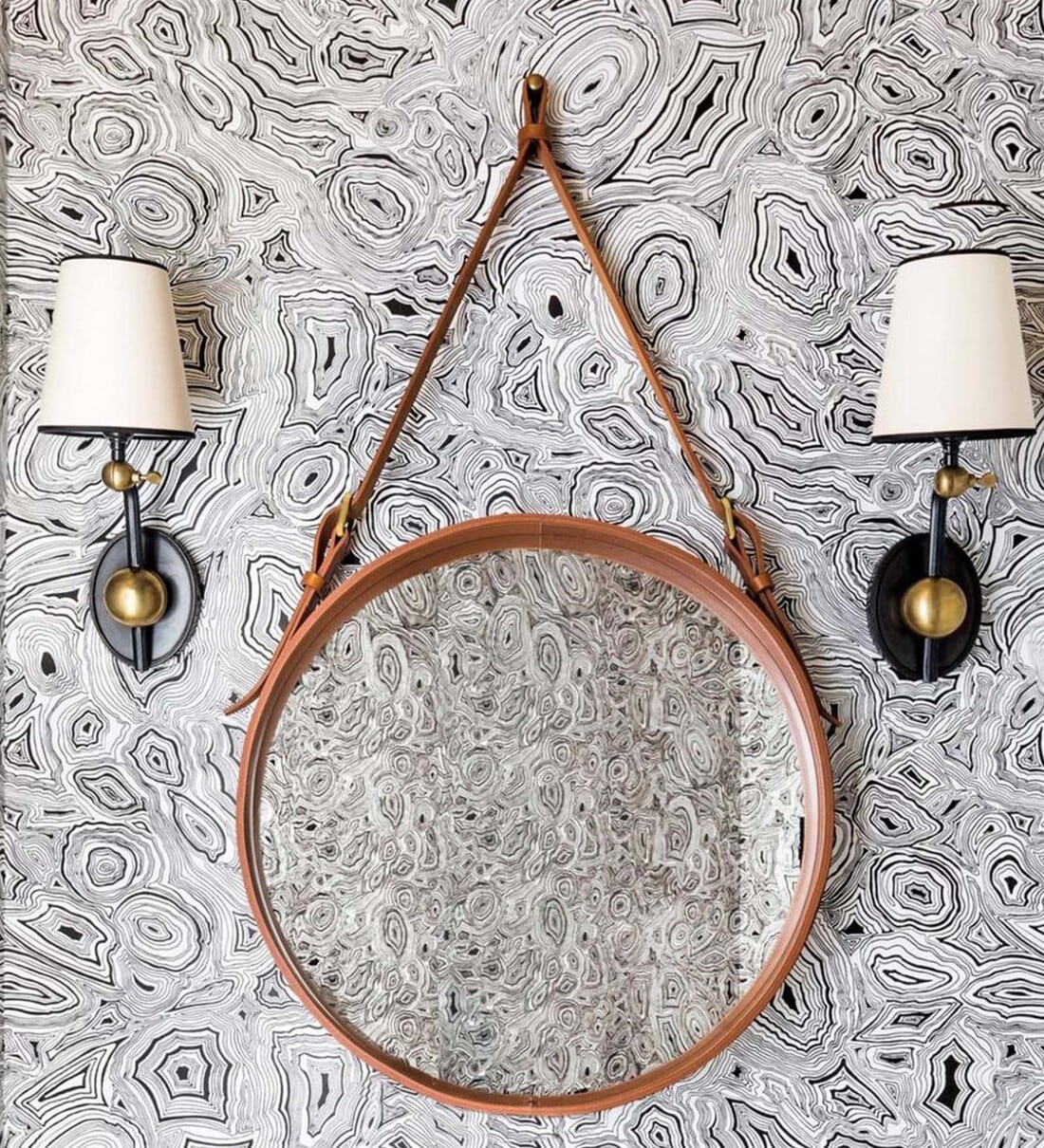 Buy Tan Leather Round Mirror with Belt By Casagold Online Wall