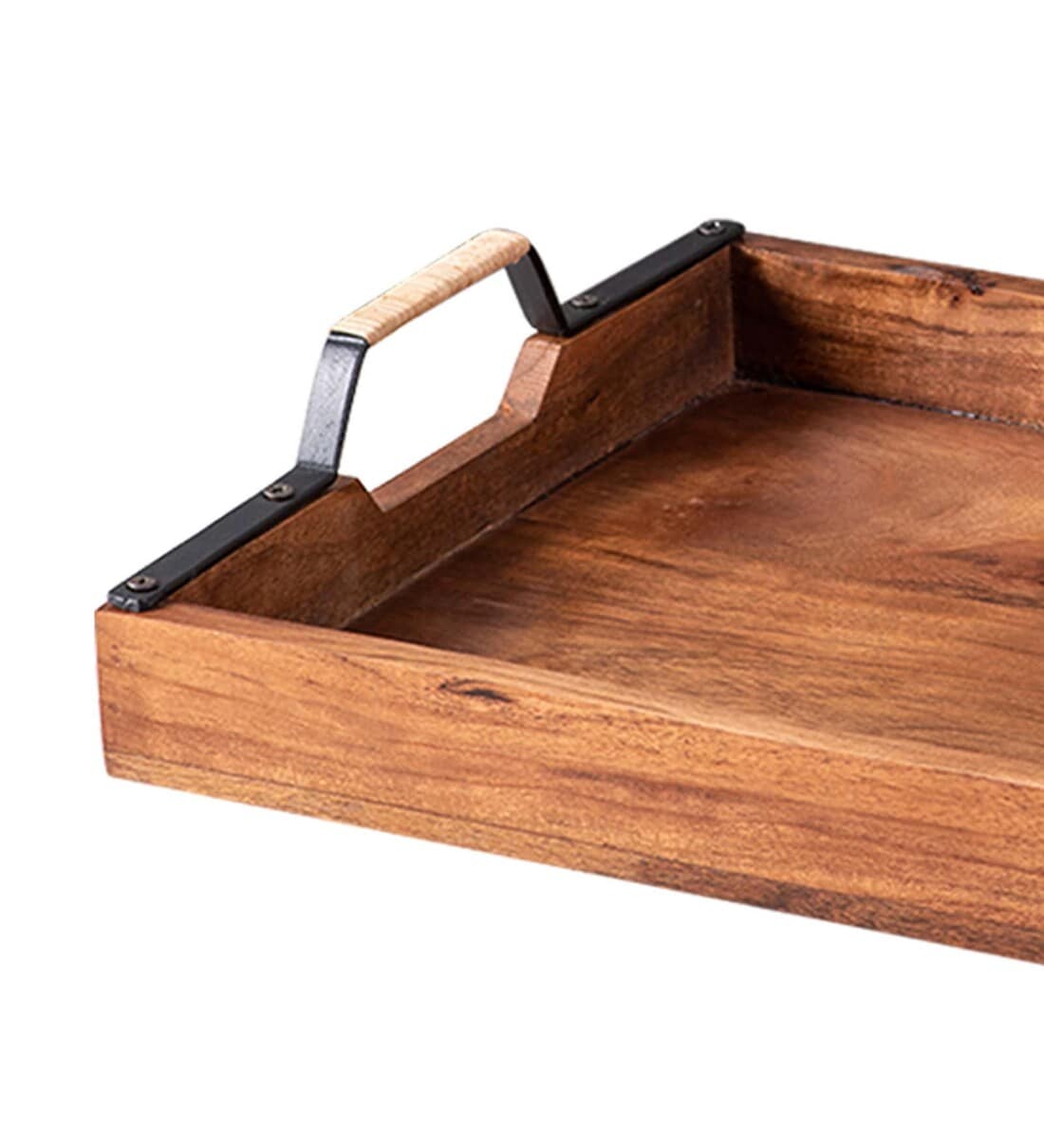 Buy Teak Wood Tray with Golden Handle Online in India - Nestroots