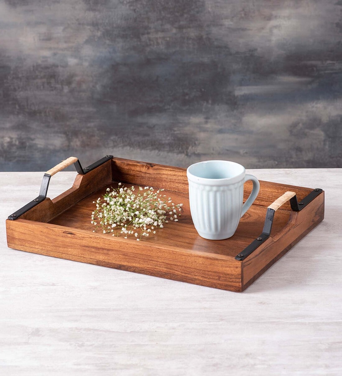 Buy Tango Brown Teak Wood Serving Tray at 64% OFF by NestRoots | Pepperfry