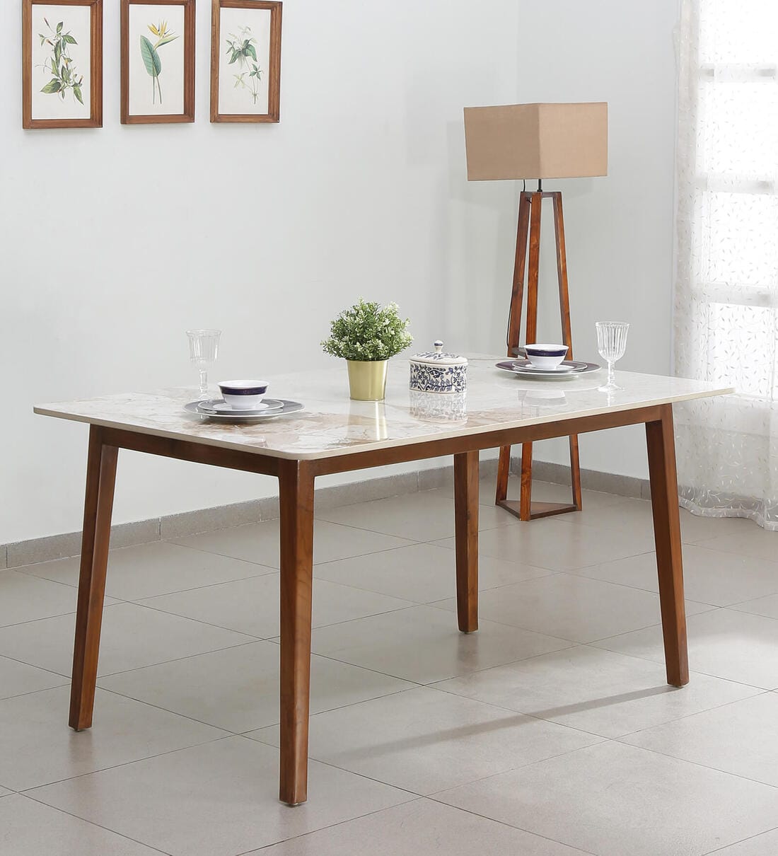 Buy Tappered Vitrified Tile 4 Seater Dining Table in Teak Wood at 22% ...