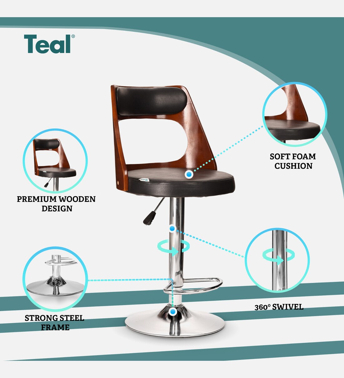 Buy Tawang Leatherette Bar Stool In Black & Brown Colour Online