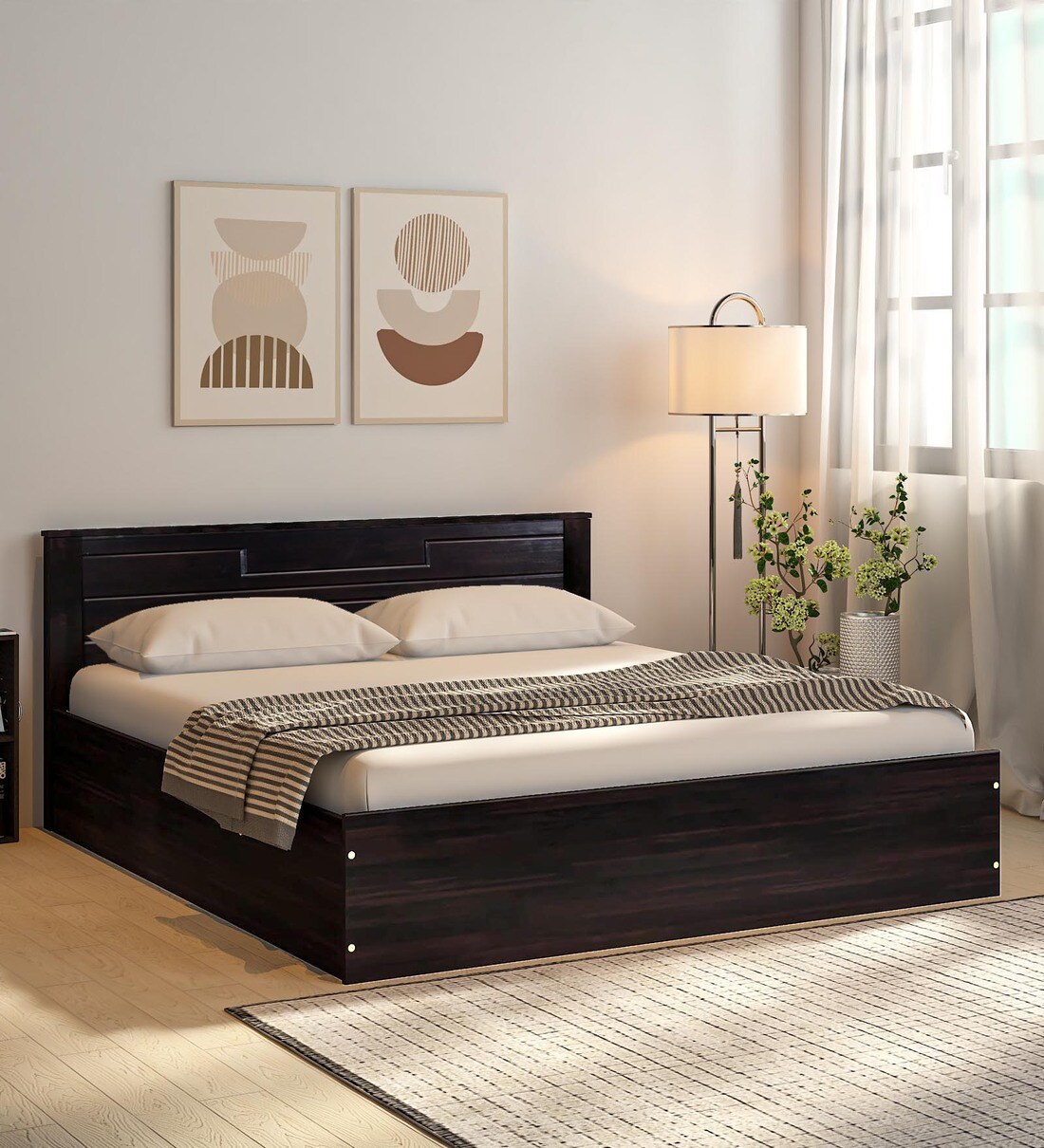 Buy Taygete Solid Wood King Size Bed in Wenge Finish with Box Storage ...