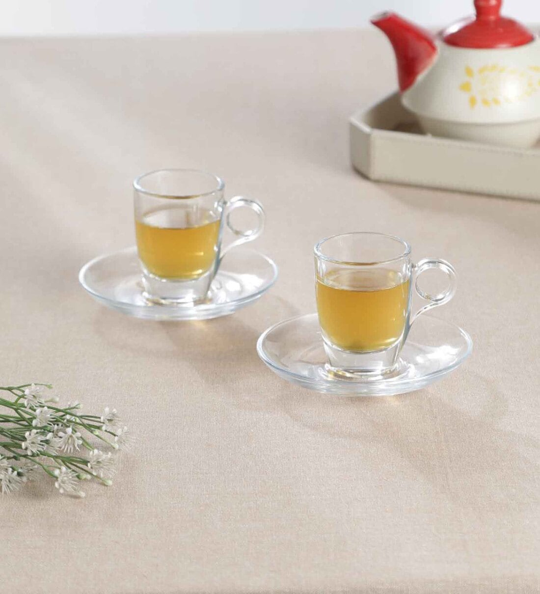 TAHZEEBwith modesty!! Beautiful crafted transparent Tea Cups or Mugs  Pack of 6 with capicity of 200 ml