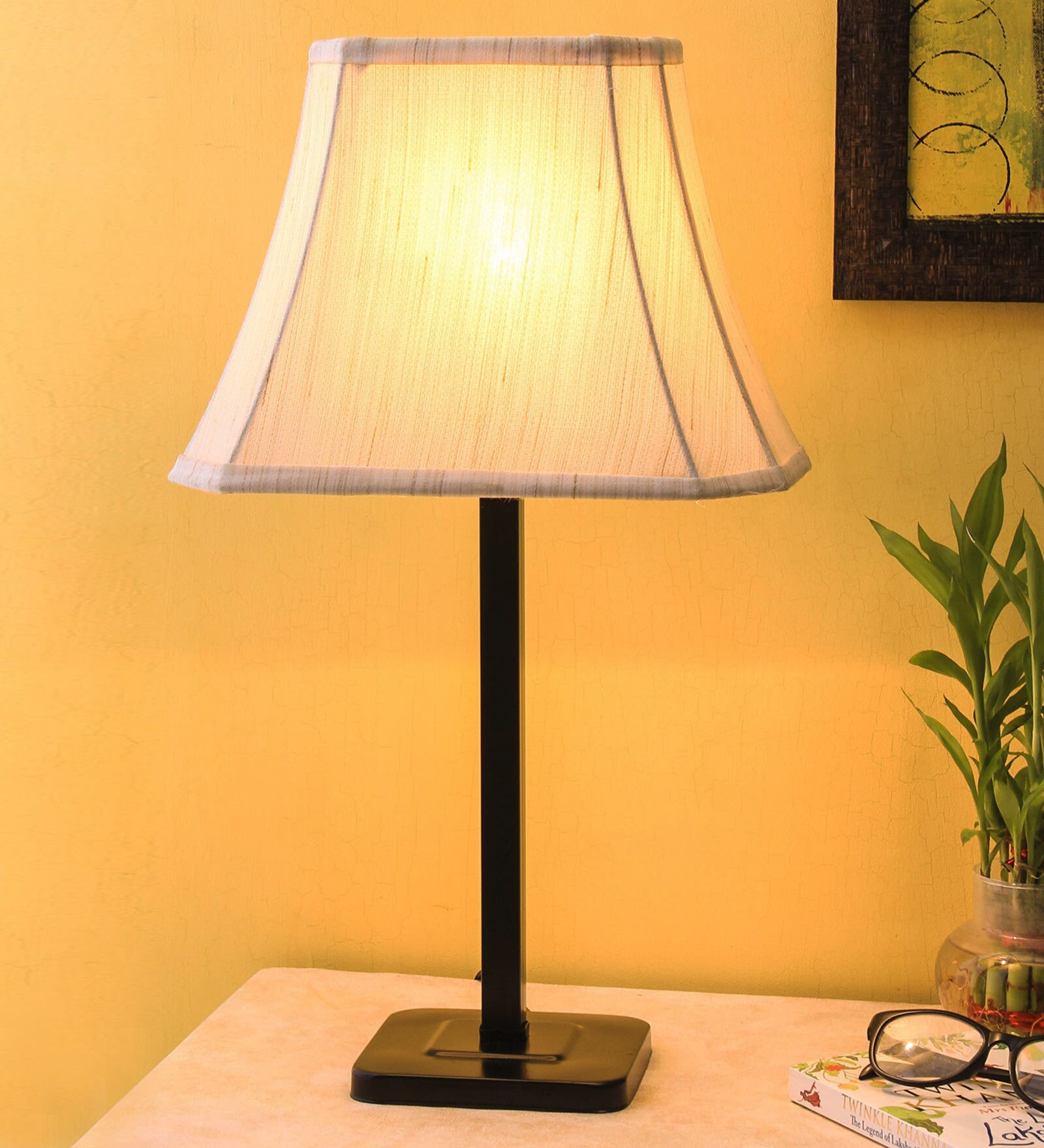 Buy White Fabric Shade Table Lamp with Black Base by Tu Casa at 57 OFF