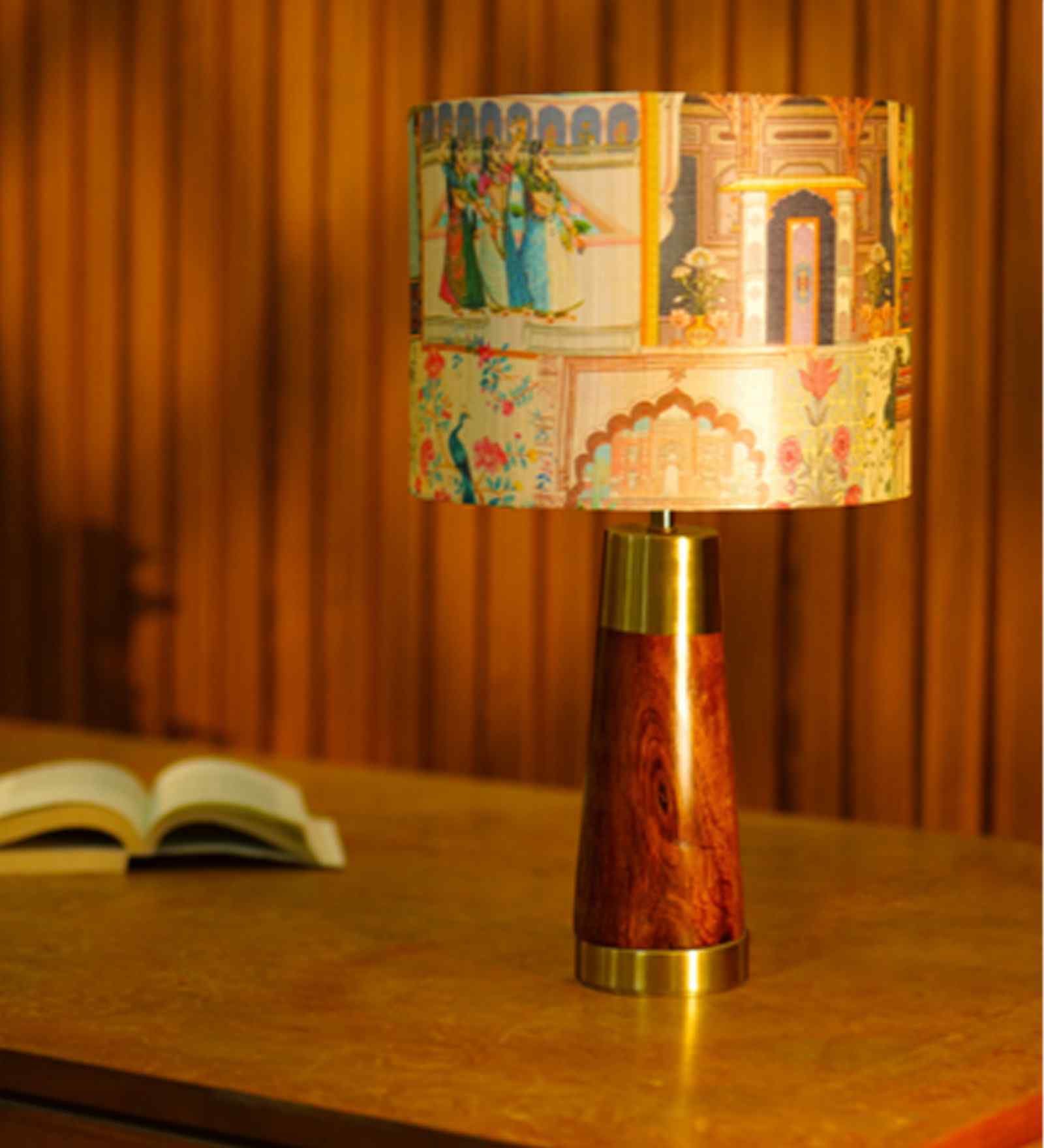 Table Lamp Rio Collection 19.5" Mango Wood Lamp With Mharani Lampshade