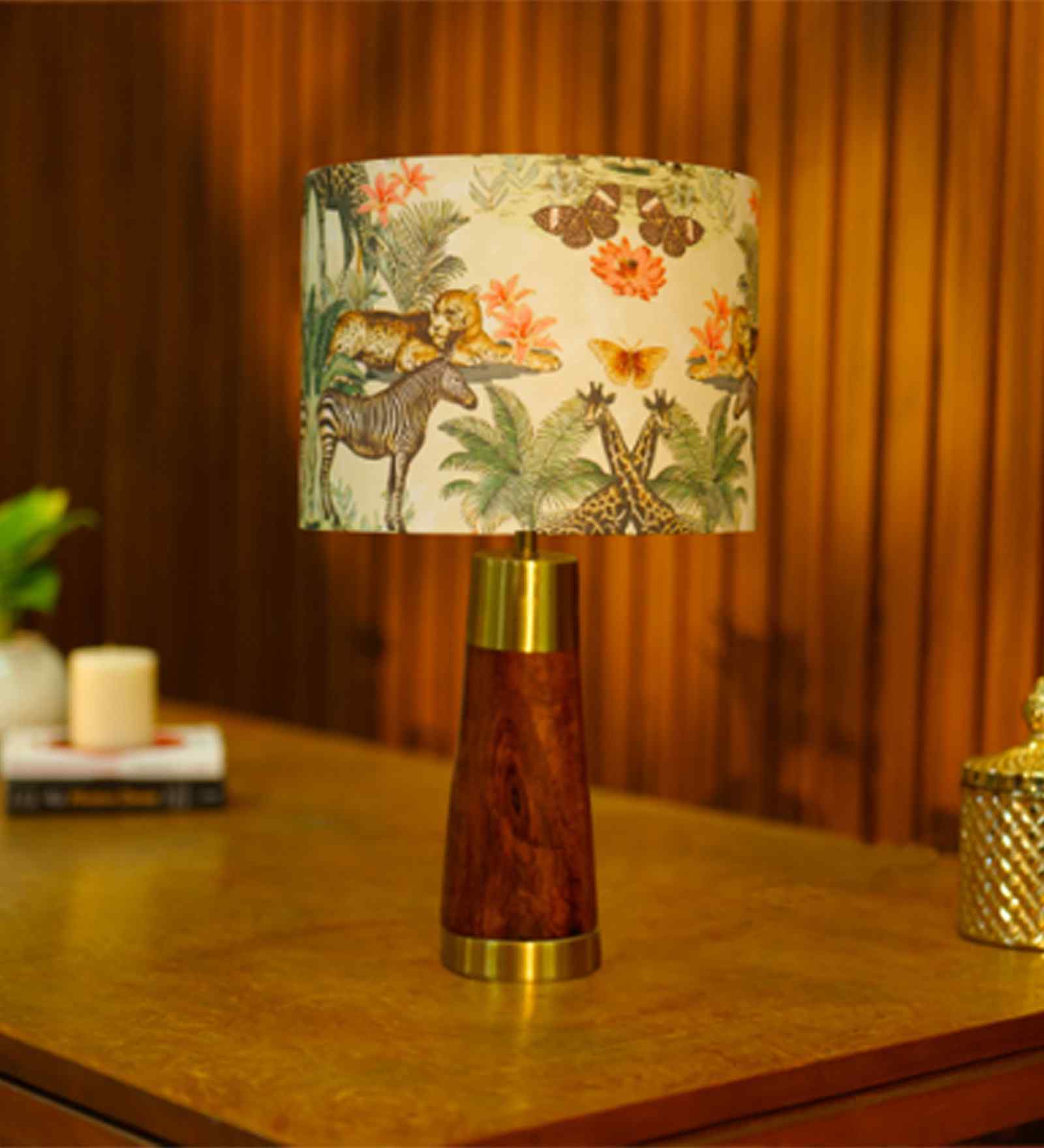 Table Lamp Rio Collection 19.5" Mango Wood Lamps Shade, With Jungle Tales Shadefor Home Decoration